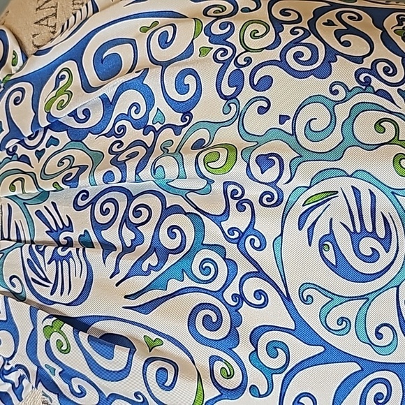 Skirtin Around Blue, White & Green Printed Silk Sleeveless Dress - Size 8 - Picture 4 of 9